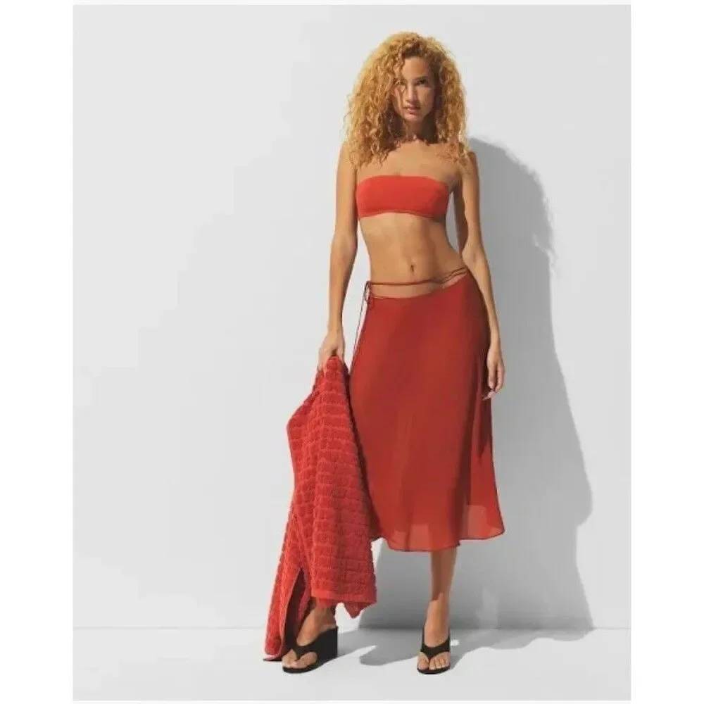 Swim Tie Side Sheer Midi Skirt Auburn